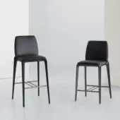 Exceptional Potocco Hiru stool with black leather or fabric seat and dark-stained wooden helical legs