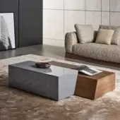 Harmonious Bonaldo Litos coffee table with veneered wood and lacquered gray volumes exhibiting a glossy finish