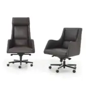 Exceptional i4 Mariani Ibis armchair with tailored horizontal stitching in dark brown leather and swivel base