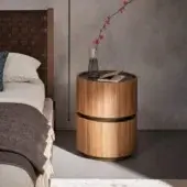 Sophisticated Bonaldo Moneypenny nightstand with curved Canaletto veneered wood and bronze matt lacquer finish