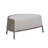 Distinguished Potocco Ola ottoman with light woven textile, dark gray ribbon and matte dark metal legs