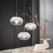 Exceptional Bonaldo Pepita suspension lamp with silk glass pendants and translucent white shade inspired by organic forms