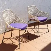 Superior Potocco Cut chair with woven beige “Gassa” ribbon and a removable purple seat in painted steel with matte legs