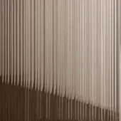Metallic wall panel with vertical ribs, brushed finish, brown-to-beige gradient, and subtle wave effect; text reads “tonelli design tavoli alti”.