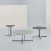 Harmonious Potocco Graphic coffee table with dark metal frame and dark gray HPL tabletop exhibiting geometric lines