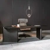 Distinguished Bonaldo Flatiron desk with brushed coal oak veneered wood and brushed lead matt lacquered base, including metal insert
