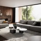 Superior 4 Mariani Giotto coffee table with white and grey veined marble top and dark lacquered plywood base