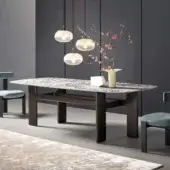 Sophisticated Bonaldo Hippos table with marble-patterned top and dark brown high density matt painted base presents changing visual strength