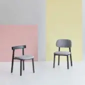 Sophisticated Potocco Helvetica chair with gray textile seat and sleek black ash wood frame with matte finish