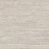 Travertine stone texture, light beige with vertical striations, honed finish, subtle tonal variations, natural layered appearance, diffuse lighting.
