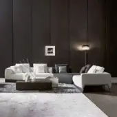 Harmonious Bonaldo Boolean sectional with textured white textile upholstery and dark veneered wood base