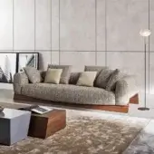Harmonious Bonaldo Boolean sofa with brown and beige woven fabric upholstery and a veneered wood base