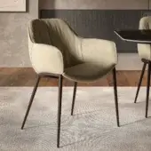 Distinguished Cattelan Italia Scarlett ML armchair upholstered in light beige textile with dark brown metal legs and vertical backrest seams