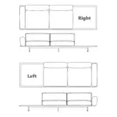 Modular sofa technical drawing, dark metal frame, rectangular cushions, low profile, angled legs, white background, labeled configurations.