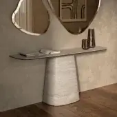 Cutting-edge Cattelan Italia Rado Keramik console with gracefully curved shapes and light gray, beige, off-white ceramic finish