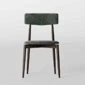 Distinguished Tonelli Design Mit chair with curved metal structure upholstered in textured green and dark fabric with matt black lacquered finish