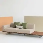 Superior Potocco Graphic Outdoor sofa with waterproof ash wood, light beige textile upholstery and dark metal frame