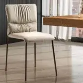 Exceptional Lago Woop chair with sinuous silhouette, plush light beige fabric upholstery and dark bronze metal legs