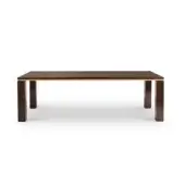 Elegant 4 Mariani Sera table with glossy ebony veneer and saddle leather detailing, built with substantial legs