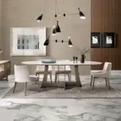 Distinctive 4 Mariani Moore table with creamy off-white tabletop and medium brown wooden base in matte finish
