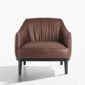 Lavish Potocco Blossom lounge chair with solid ash wood base and supple matte brown leather upholstery