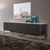 Exceptional Bonaldo Dune sideboard with Canaletto walnut veneered wood doors and bronze lacquered wood structure