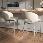Distinctive Cattelan Italia Miranda stool with cream leather or fabric and matte gray metal frame