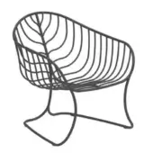 Dark gray folia lounge chair with curvilinear metal frame, open-weave seat and back, and stylized foliage pattern against white backdrop.