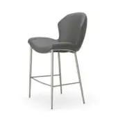 Exceptional Cattelan Italia Rachel stool with gray leather upholstery and metal framing, crafted with arched seating