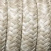 Braided rope with a herringbone pattern in two beige tones, showcasing a smooth fibrous texture and cylindrical coiled form.