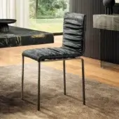 Distinguished Lago Dangla chair with dark gray metal legs and ruched dark gray textured textile upholstery