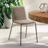 Sophisticated Lago Pletra chair with a slim dark gray metal frame and neutral brown woven textile upholstery