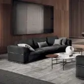 Distinctive 4 Mariani Twibe sofa with dark gray textile upholstery and unique metal tube structure crafted with delicate stitching