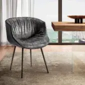 Superior Lago Nacho armchair with textured gray textile upholstery and dark metal legs exhibiting a contemporary aesthetic