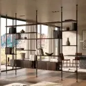 Superior Cattelan Italia Harbour bookcase with wooden shelving, refined metal supports and curved bronze glass accents in a dark finish