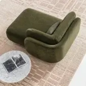 Superior Ditre Italia Vento chaise lounge with a curved form upholstered in muted olive green textile and textured matte finish