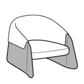Lounge chair line drawing, gray frame, rounded backrest, light seat cushion, boomerang base, modern design, simple illustration.