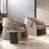 Elegant Ditre Italia Blazer lounge chair with light beige and textured light gray fabric upholstery