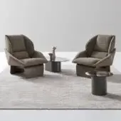 Distinctive Ditre Italia Loto lounge chair upholstered in textured brown textile with a dark brown matte wooden base