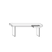 Console table black and white line drawing, rectangular tabletop with drawer, minimalist design, two vertical legs, beveled edges.