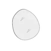 Gray abstract disc with black outline and parallel lines against a white backdrop, studio lighting, illustrative graphic design.