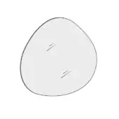 Gray circular disc with organic edge, featuring two vertical black lines on a white background, smooth matte surface.