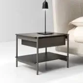 Superior Ditre Italia Erys nightstand with slender metal frame and slim wooden surfaces in dark gray-brown matte finish