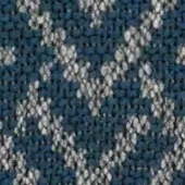Woven fabric texture, teal blue with irregular off-white geometric motifs, dense horizontal and vertical weave, organic pattern.