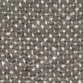 Basketweave textile sample, muted gray and off-white, dense irregular pattern with visible yarn knots and a slightly rough texture.