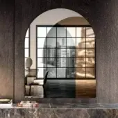 Distinguished Lago Fuze mirror with coplanar design and sleek black metal frame crafted in Italy