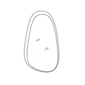 Irregular mirror with dark frame and oval reflective surface, featuring thin parallel lines, minimalist design, product ID a-2591.