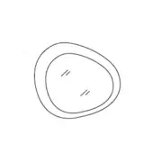 Abstract oval graphic with wavy edges, white and neutral tones, featuring two horizontal lines within a concentric oval structure.