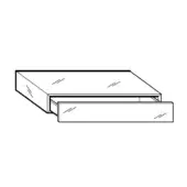 Drawer illustration, wood texture, rectangular form, technical drawing, black and white lines, open position, slight gap detail.