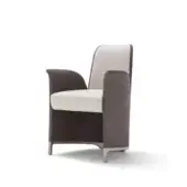 Distinguished OAK Manhattan armchair with light beige and dark brown leather upholstery plus bronzed painted metal legs